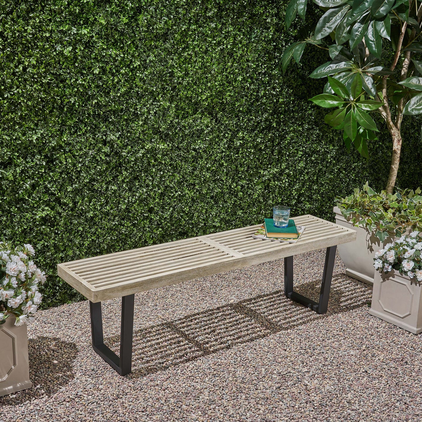 Metal/Solid Wood Outdoor Bench image 4