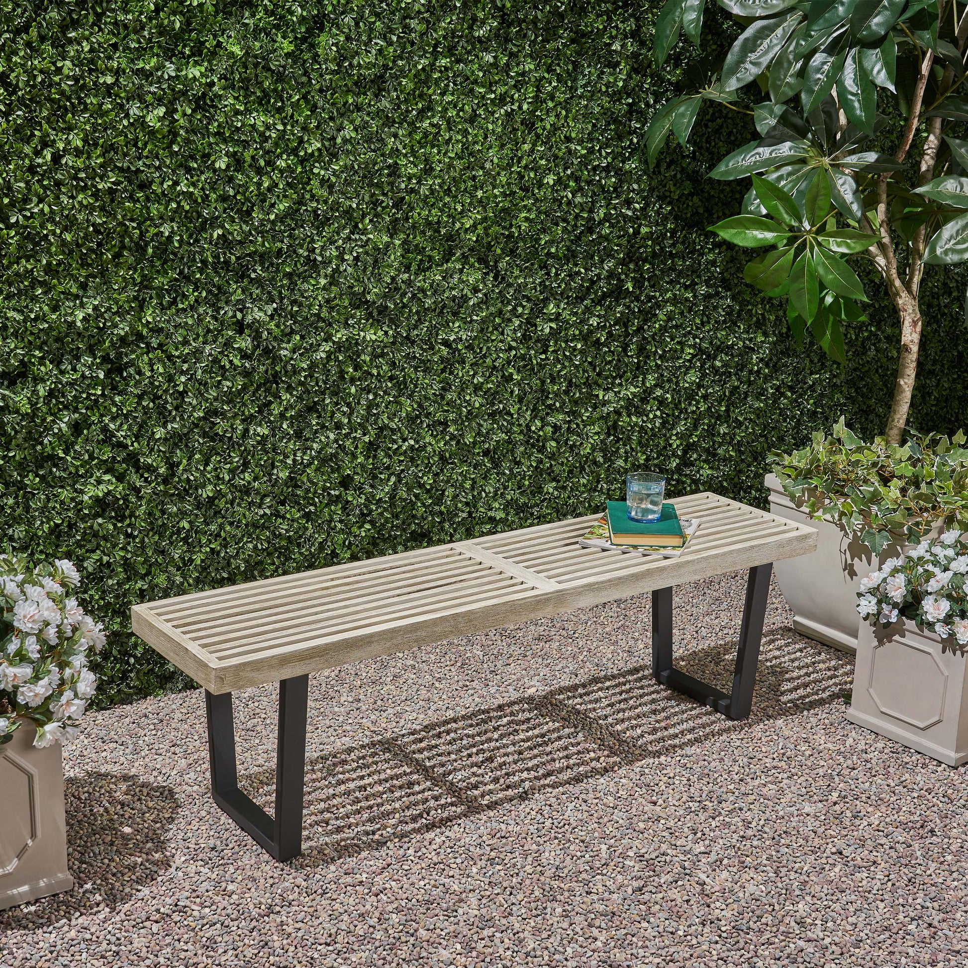 Metal/Solid Wood Outdoor Bench image 4