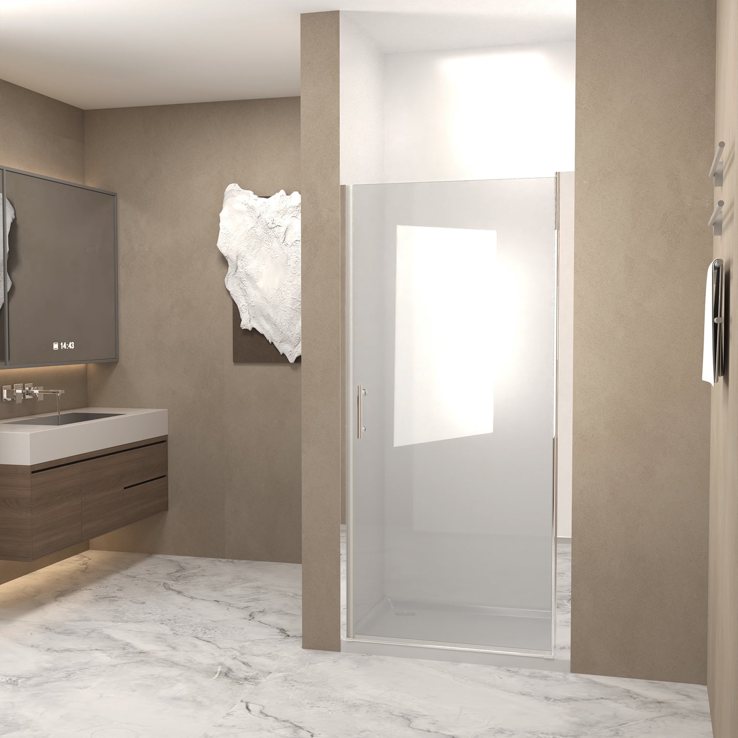 37-36"x 72" Pivot Shower Door, Chrome Aluminum Frame, Half Frame,1/4"(6mm) Tempered Glass Explosion Proof Film image 3