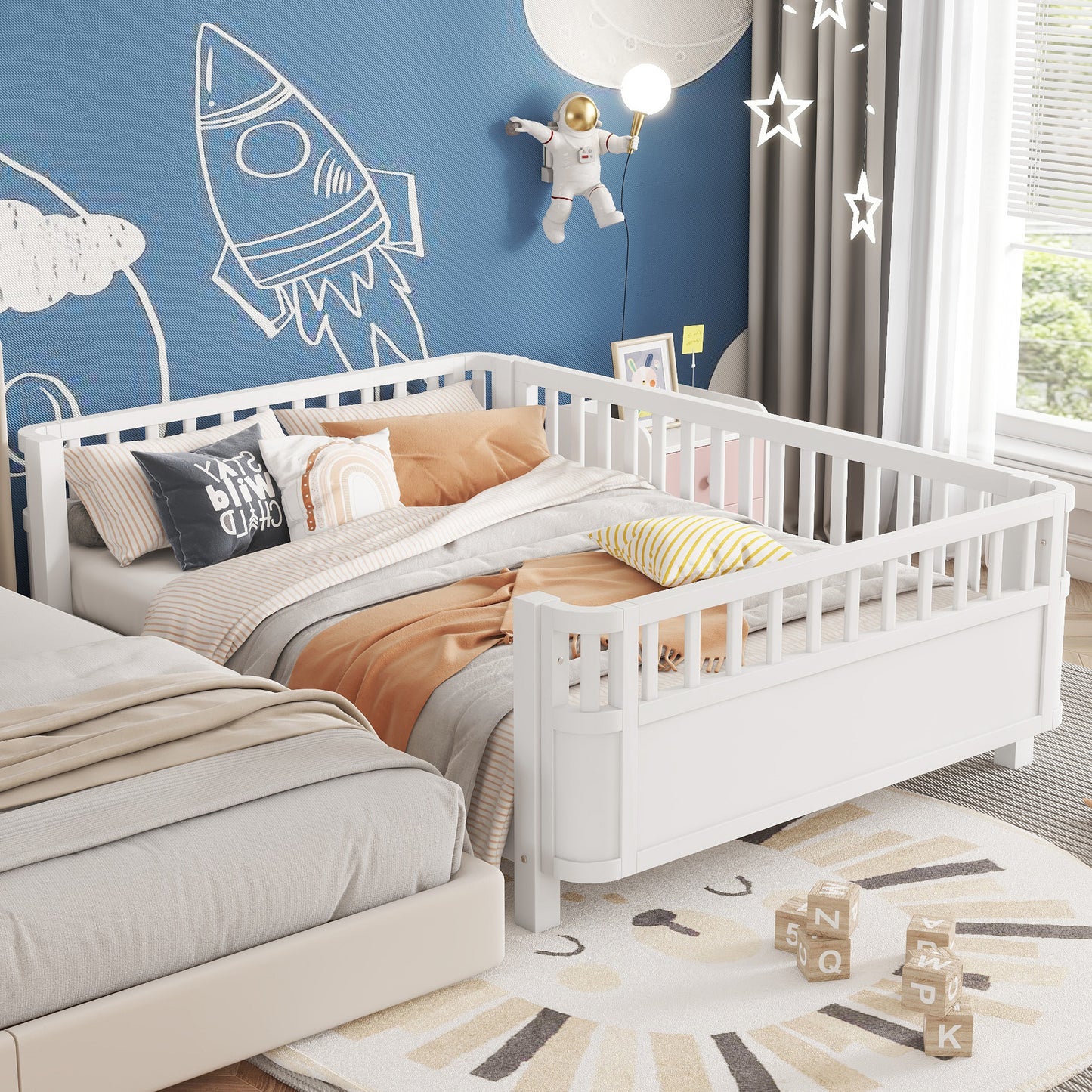 Full Size Wood Platform Bed for Kids, Wood Low Profile Full Bed with Rails for Girls and Boys, White (Patented Design, Old SKU W2593P233767) image 4