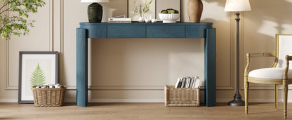 TREXM Entryway Table with Natural Wood Grain Finish, Console Table with Fluted Design, Oval Top and 2 Drawers for Entryway and Living Room (Navy) image 9