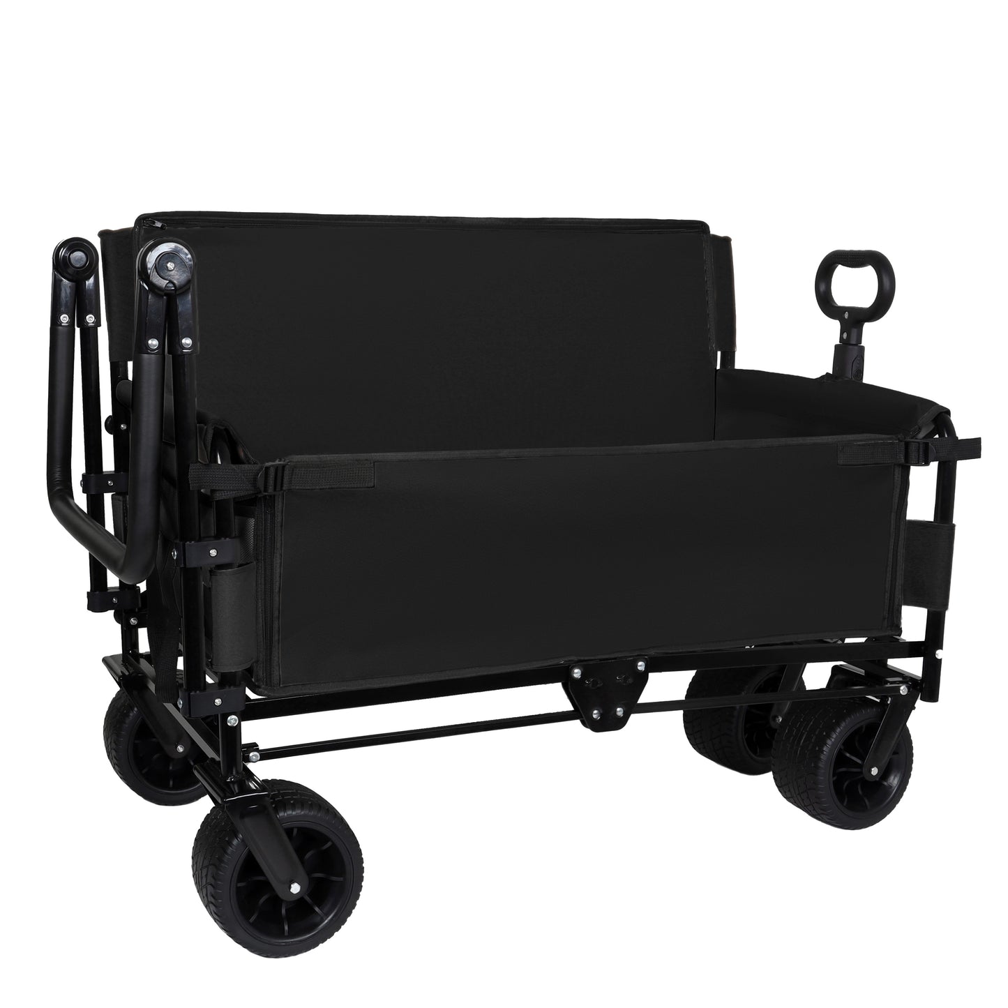 3-in-1 Folding Wagon Cart with Bench Seat & Canopy & Storage, 500lbs Heavy-Duty, 180L Capacity, All-Terrain Wagon for Camping, Beach, Sports, & Garden, Black image 10