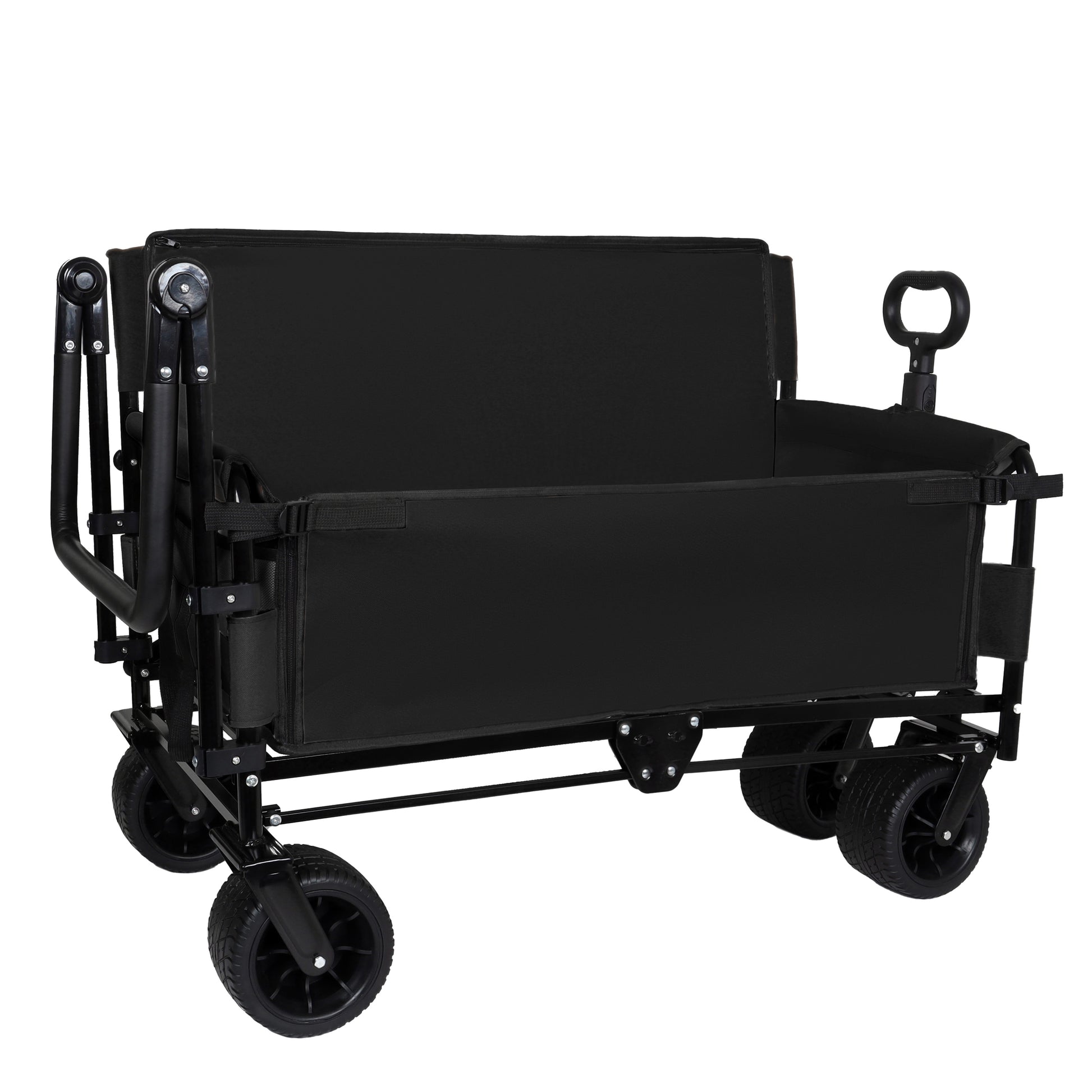 3-in-1 Folding Wagon Cart with Bench Seat & Canopy & Storage, 500lbs Heavy-Duty, 180L Capacity, All-Terrain Wagon for Camping, Beach, Sports, & Garden, Black image 10