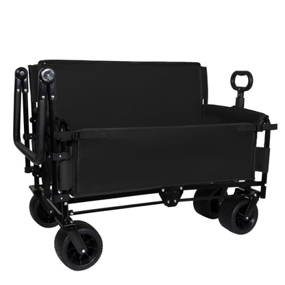 3-in-1 Folding Wagon Cart with Bench Seat & Canopy & Storage, 500lbs Heavy-Duty, 180L Capacity, All-Terrain Wagon for Camping, Beach, Sports, & Garden, Black image 10