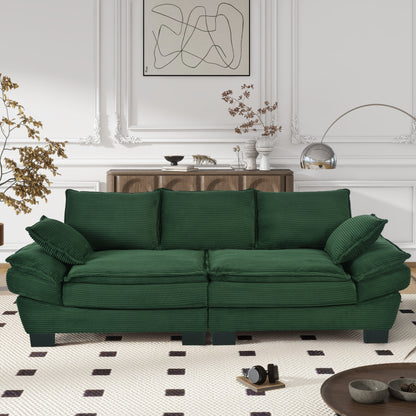 U-Style 85.4" Modern Curved Sofa, Back Upholstered Couch with 2 Decorative Throw Pillows, Corduroy Fabric Couch for Living Room, Bedroom, Apartment image 1