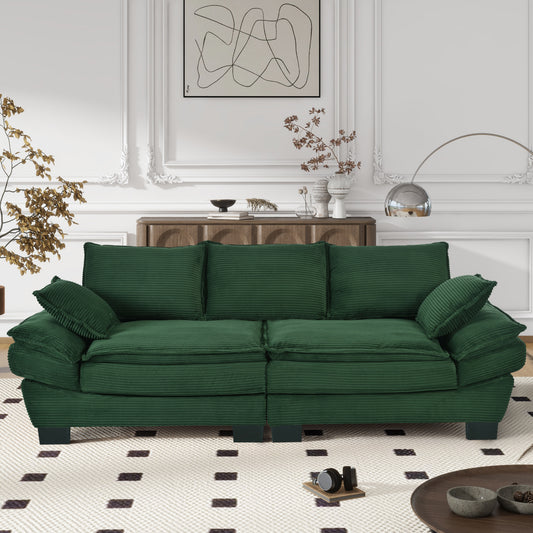 U-Style 85.4" Modern Curved Sofa, Back Upholstered Couch with 2 Decorative Throw Pillows, Corduroy Fabric Couch for Living Room, Bedroom, Apartment image 1