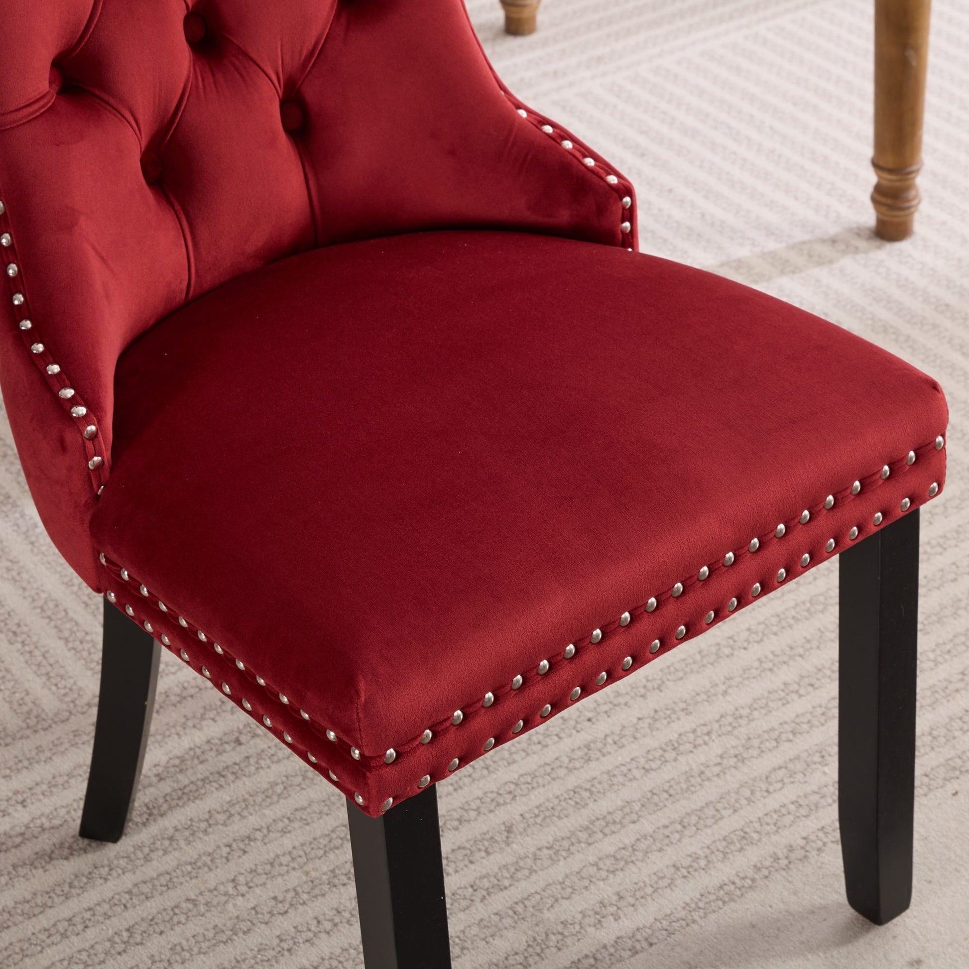 Classic Velvet Dining Chairs, High-end Tufted Solid Wood Contemporary Velvet Upholstered Dining Chair with Wood Legs Nailhead, SET OF 2,Burgundy, Wine Red,SW2001WR image 11