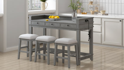 TREXM 4-Piece Dining Table Set for 3, Retro Kitchen Table and Chairs Set with 3 Storage Drawers, Ideal for Small Spaces (Light Grey) image 2