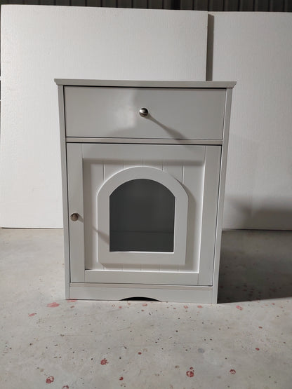 Wooden Pet House Cat Litter Box Enclosure with Drawer, Side Table, Indoor Pet Crate, Cat Home Nightstand (White) image 7