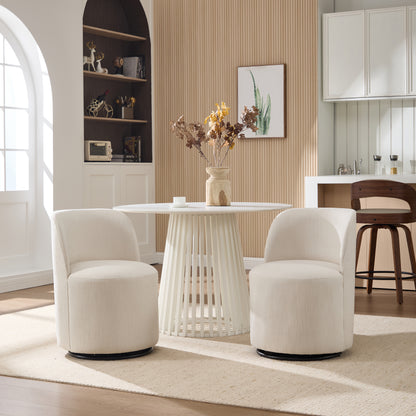 Set Of 1 Upholstered Kitchen & Dining Room Barrel Chair, Mid Century Modern Round Linen Dining Chair, 360 Degree Swivel Comfy Armless Accent Makeup Vanity Side Chair for Bedroom Living Room image 8