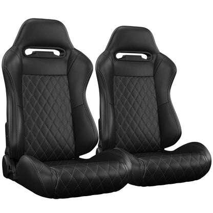 2PC Universal Racing Seats Stitch PVC Leather Reclinable Carbon Look Leather Back With Adjustor Slider(Not Including Seat Bracket) 1 box of 2 pieces image 1