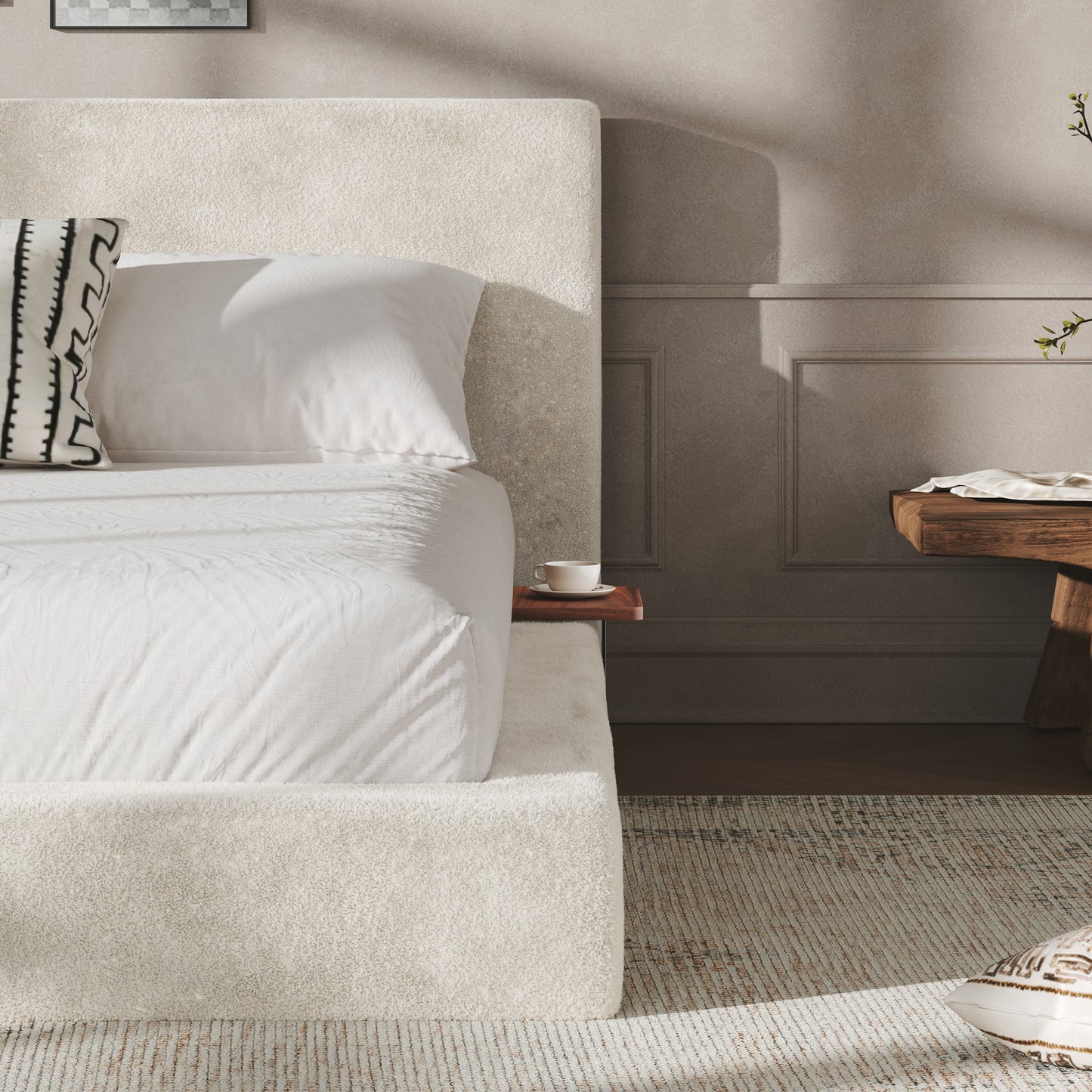 AirFrame King Bed Frame with adjustable Sliding Side Table, 8.7'' Cloud Upholstered Sponge Cushion, Easy Assembly (Off-White). image 7