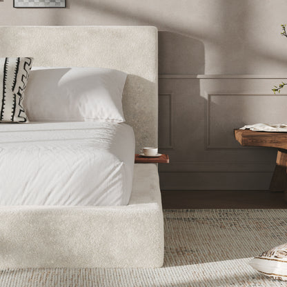 AirFrame King Bed Frame with adjustable Sliding Side Table, 8.7'' Cloud Upholstered Sponge Cushion, Easy Assembly (Off-White). image 7