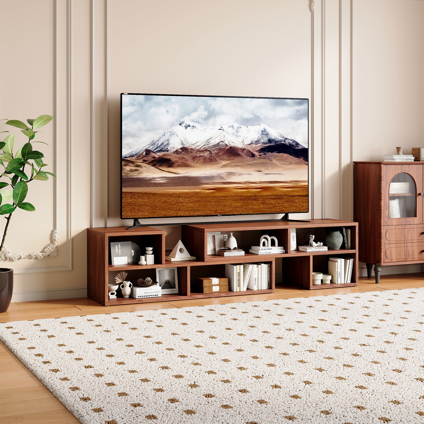 Dark Walnut Modular TV Stand, Free‑Combination Open Storage Media Console, Modern Minimalist Entertainment Center, Adjustable TV Cabinet for Living Room Bedroom Apartment image 1
