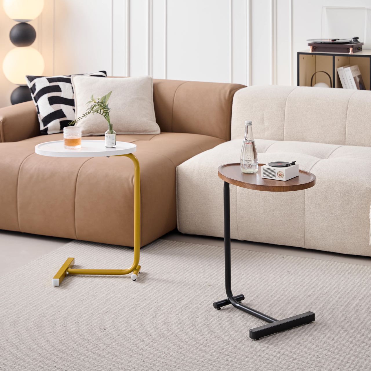 2-pieces Brown C-shaped Side Table, Small Sofa Table for Small Spaces, Living Room, Bedroom image 9