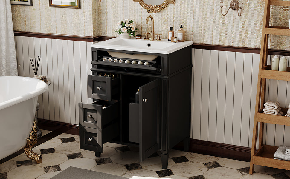 24'' Bathroom Vanity with Top Sink, Modern Bathroom Storage Cabinet with 2 Drawers and a Tip-out Drawer, Single Sink Bathroom Vanity image 10