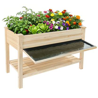 Raised Garden Bed 48x23x31.1-inch Elevated Wood Planter with Water Collection Tray, Storage Shelf, Protective Liner image 1