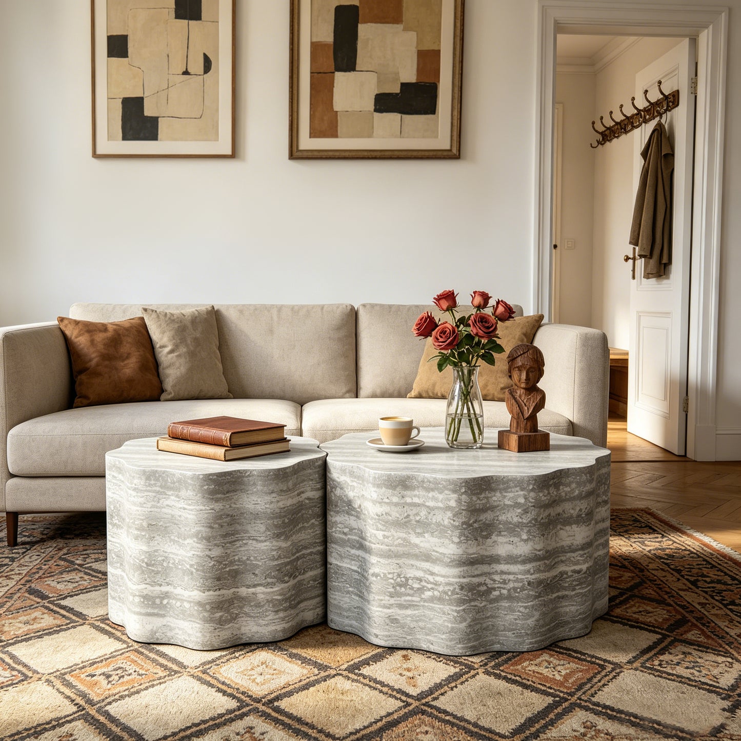 Set of 2 Round Coffee Tables for Living Room, Faux Mars Pattern Modern Minimalist Side Tables Accent End Table End Table for Apartment, Office image 1