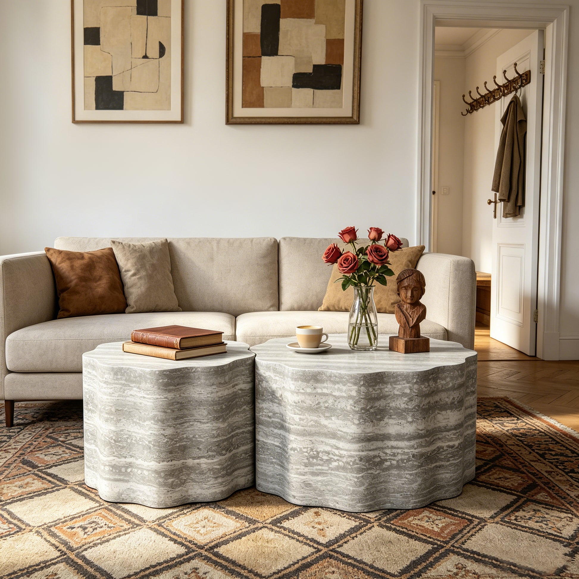 Set of 2 Round Coffee Tables for Living Room, Faux Mars Pattern Modern Minimalist Side Tables Accent End Table End Table for Apartment, Office image 1