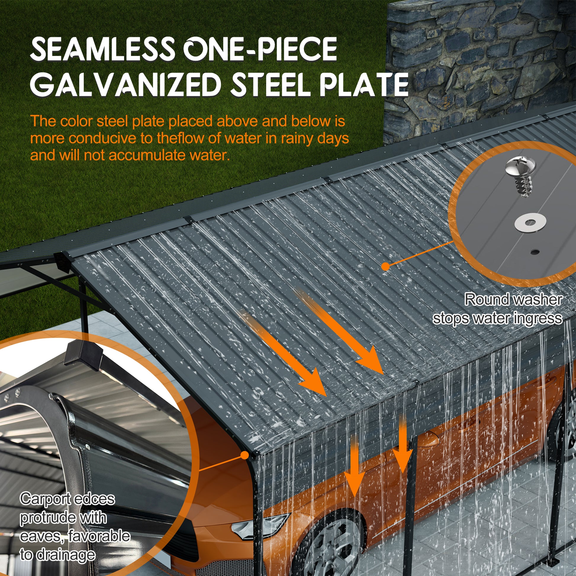 12X20 FT Metal Carport, Outdoor Car Shelter All Weather, Heavy Duty Outdoor Galvanized Car Shelter for Car Boat Truck and SUVs Black image 8