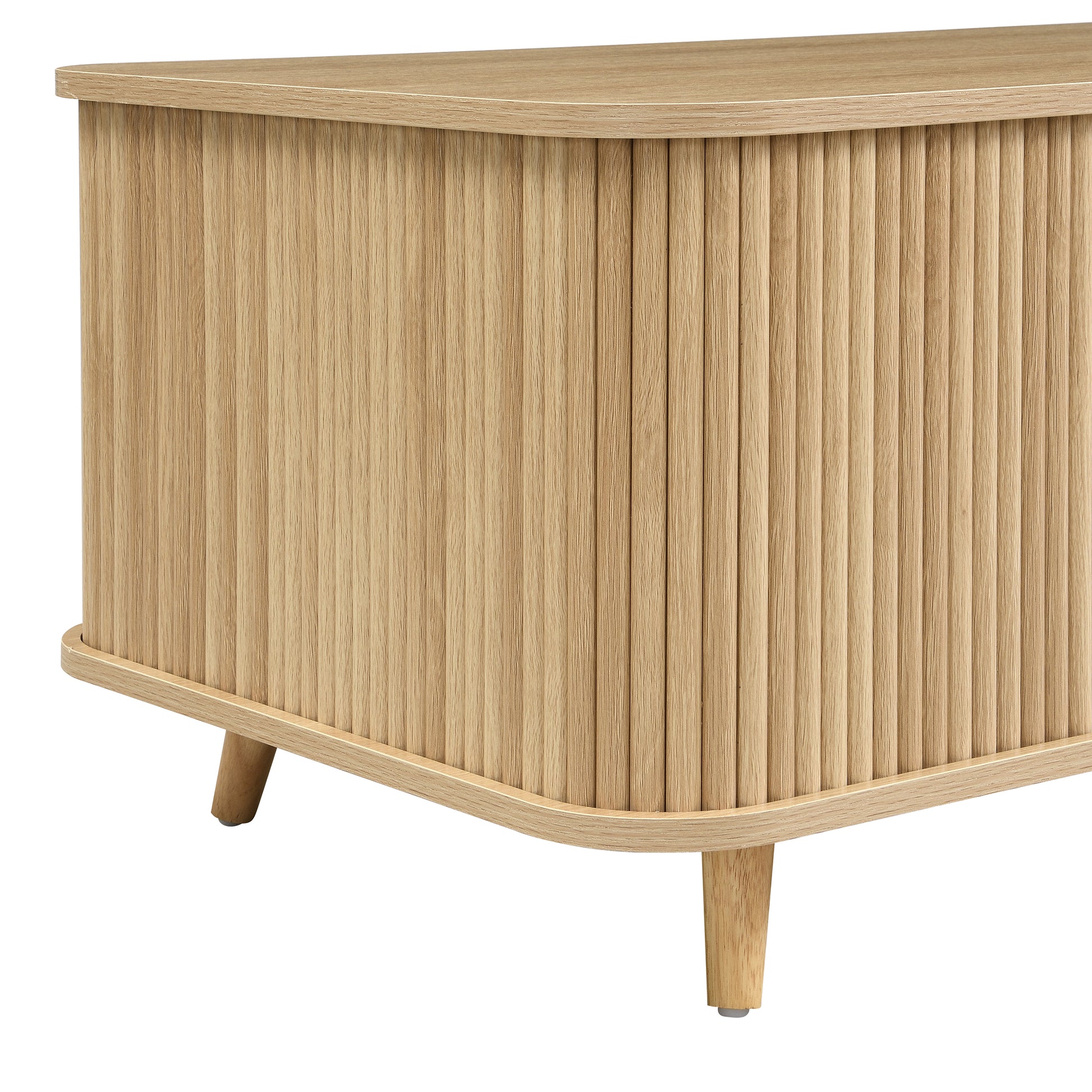 Mid-Century Modern Coffee Table with Storage: Natural Wood Finish, 2 Doors & 1 Drawer, For Living Room, Entertainment Center, Home Theater image 10