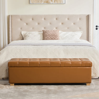 60.2'' Wide Upholstered PU Storage End of Bed Bench, Tufted Flip-Top Accent Window Bench Footrest Stool Ottoman with Legs for Living Room, Bedroom, Entryway, Dining Room, Dorm, Corner, Burnt Brown image 3