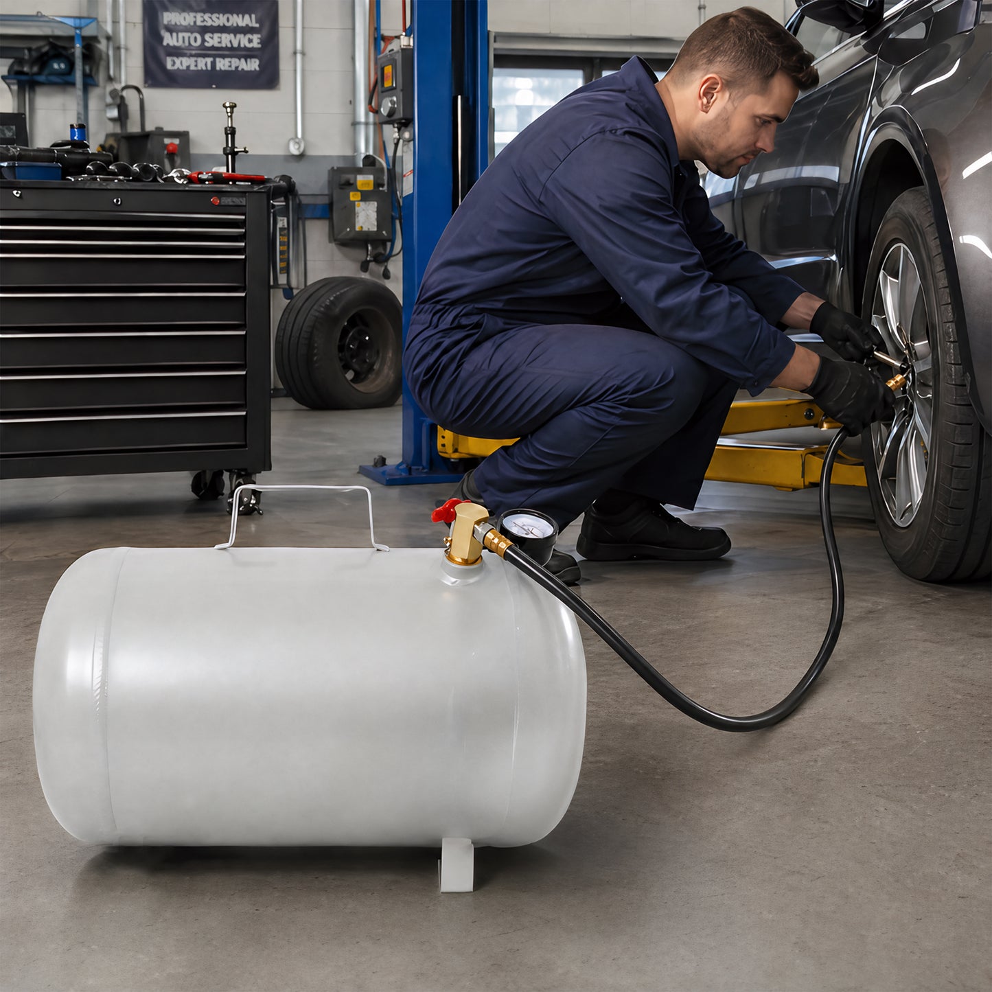 Portable 5 Gallon Aluminum Air Tank, Lightweight Durable Air Compressor Tank with Pressure Gauge, Safety Valve and 47 Inch Hose for Easy Tool Connection image 10