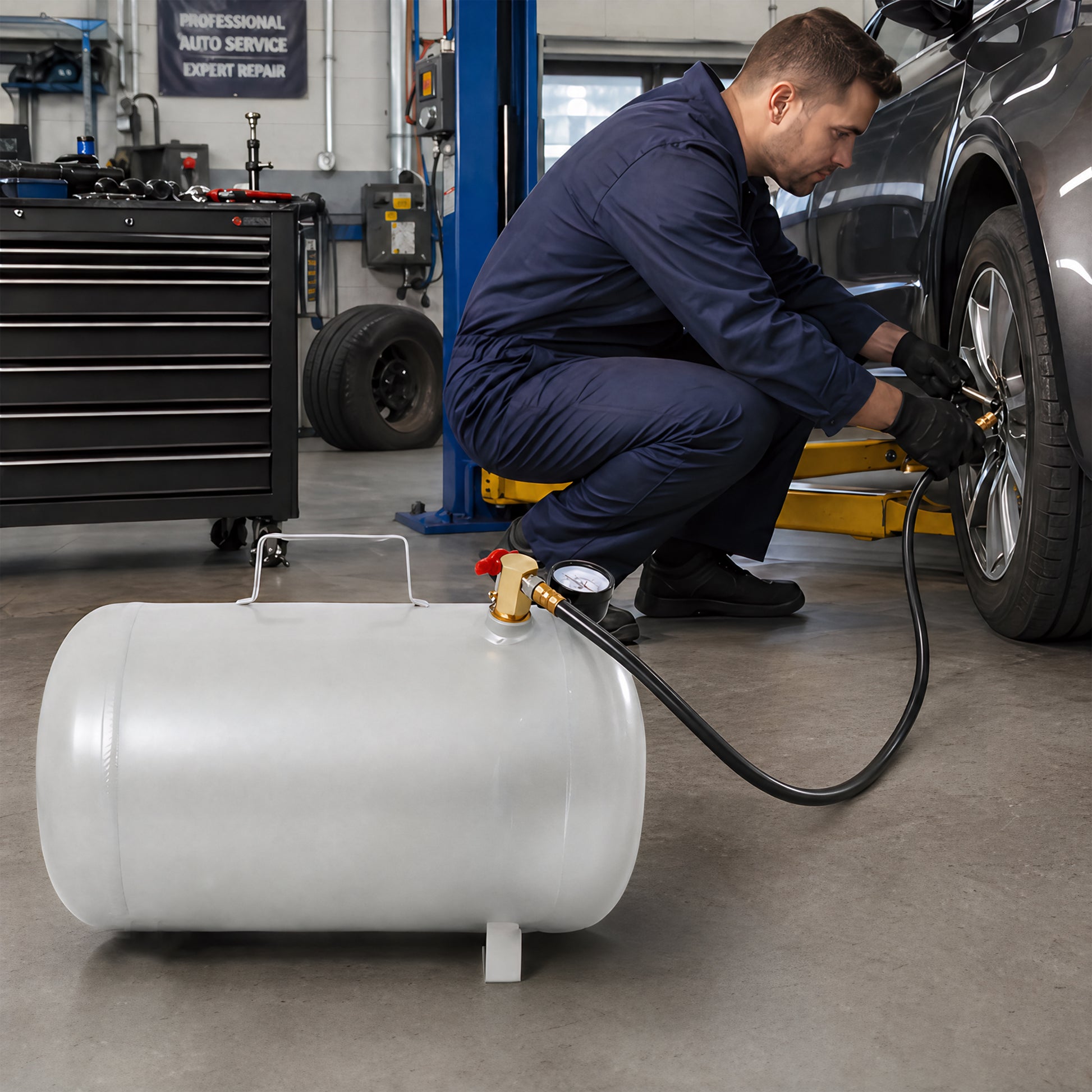 Portable 5 Gallon Aluminum Air Tank, Lightweight Durable Air Compressor Tank with Pressure Gauge, Safety Valve and 47 Inch Hose for Easy Tool Connection image 10