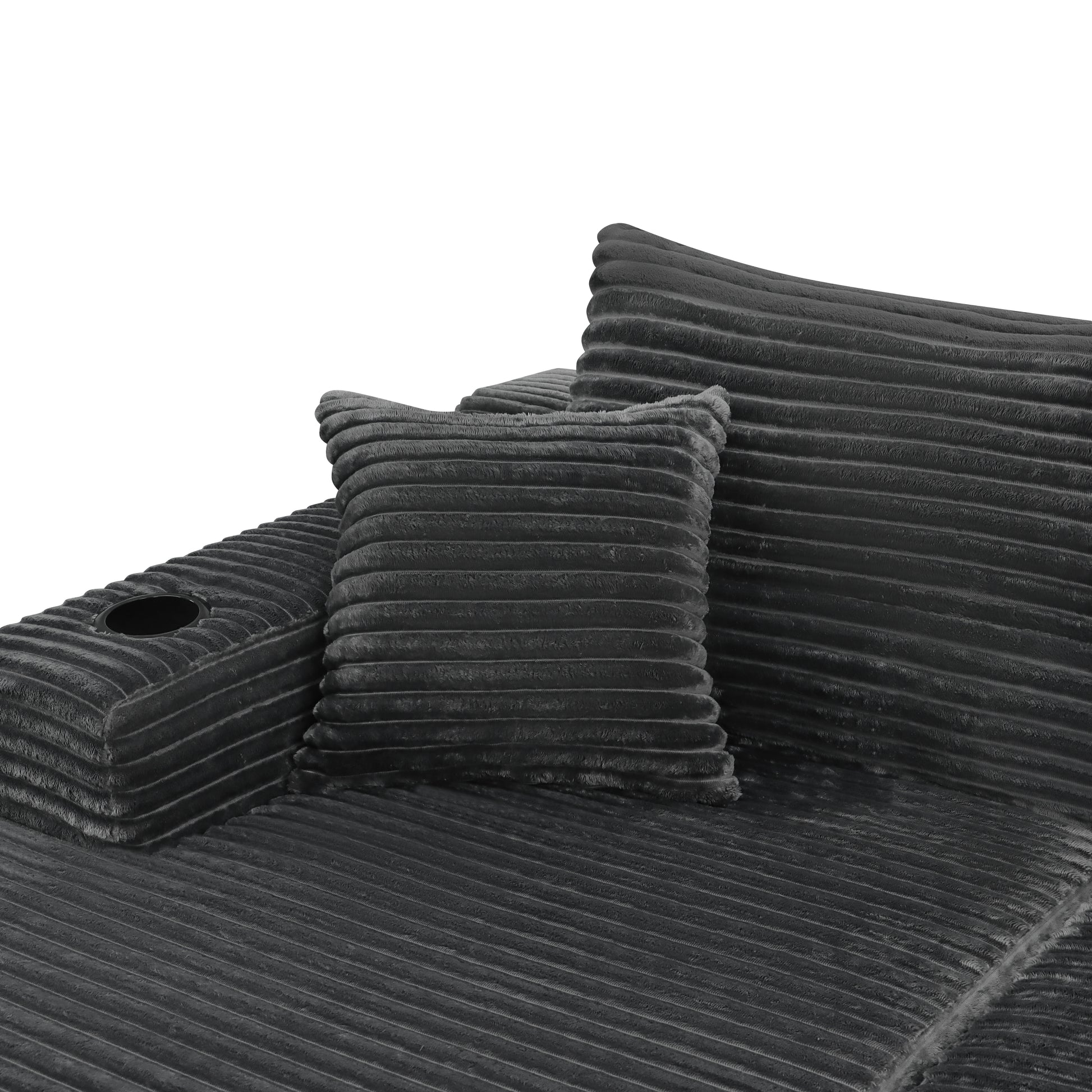 37.5-inch left chaise longue with grey black velvet, cup holder, flexible matching, mainly for living room use. image 6