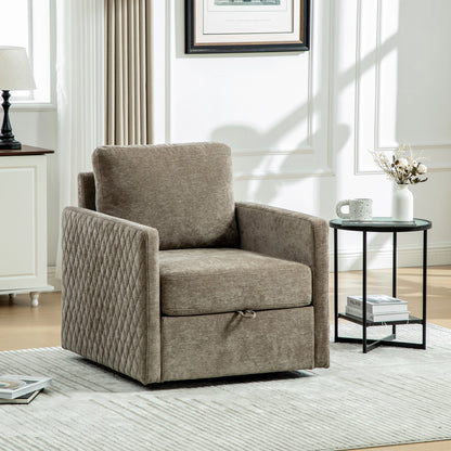 29.5''W Upholstered 360° Swivel Armchair with Hidden Storage, Comfy Diamond-Shape Tufted Armrests Accent Square Club Chair Single Sofa with Pillow for Living Room, Bedroom,Reading Nook,Corner, Taupe image 1