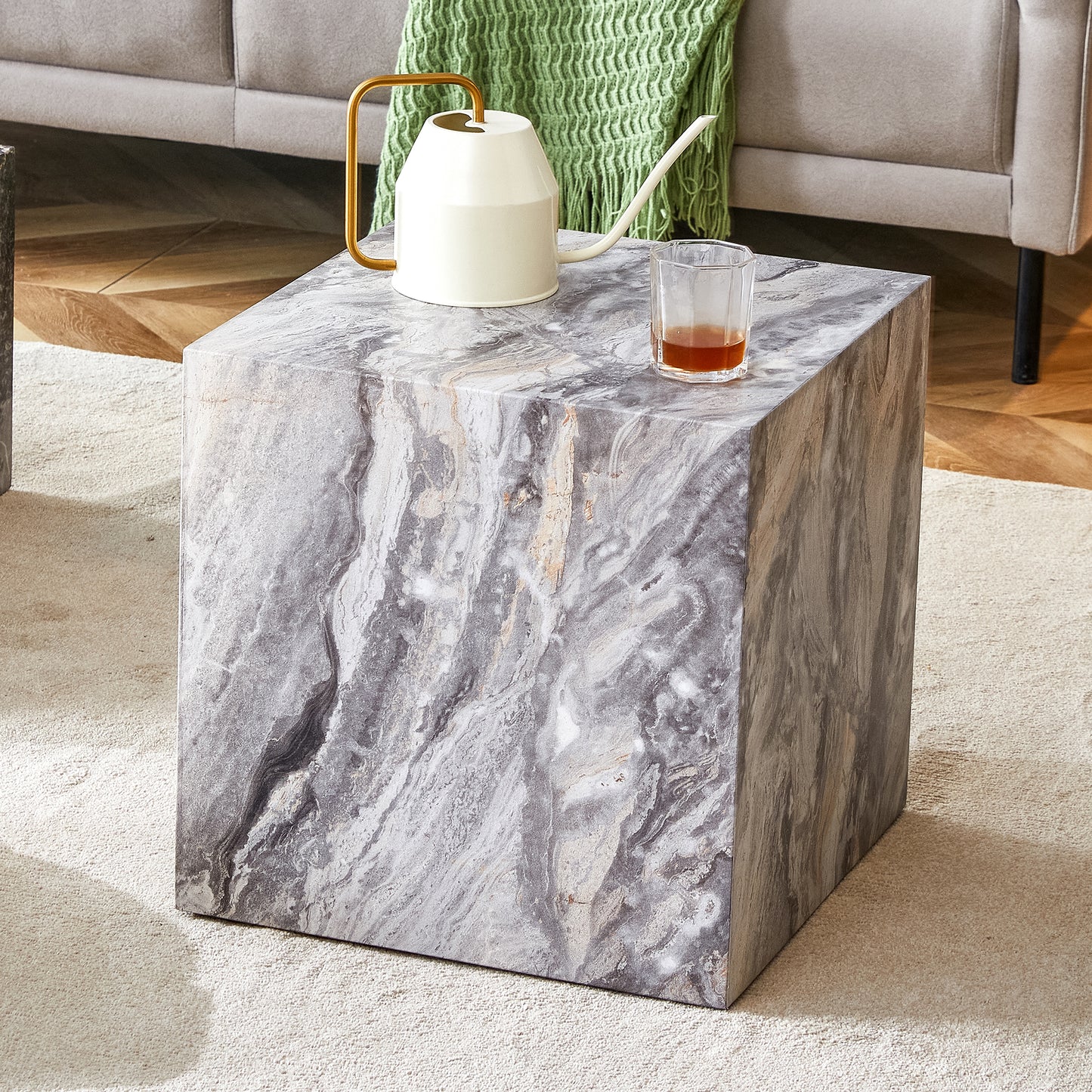 Elevate your living space with this modern MDF coffee table, which showcases gray textured patterns. It is characterized by stylish design. image 2