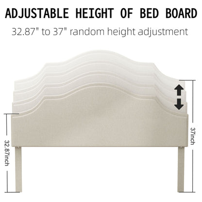 King Size Bed Frame Upholstered Platform Bed with Adjustable Headboard,Linen Fabric Padded,Modern Simple Style Platform Bed No Box Spring Needed, Easy Assembly, Beige image 9