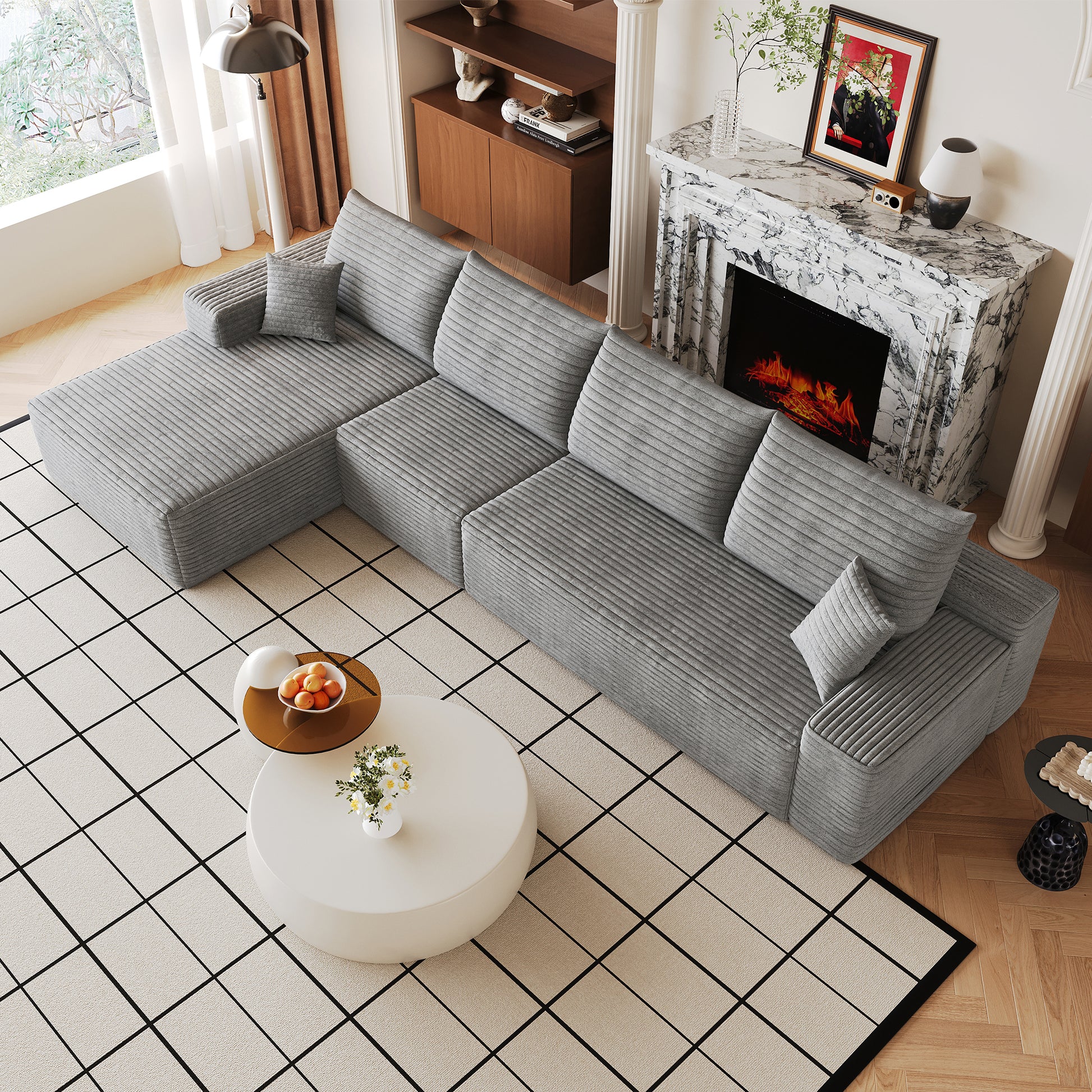 135" Cloud Sectional Couch with L-Shape Chaise,Modern Modular Sofa with Deep Seat, Upholstered Couches for Living Room Bedroom,No Assembly Required, Grey(Plush Corduroy Fabric) image 3