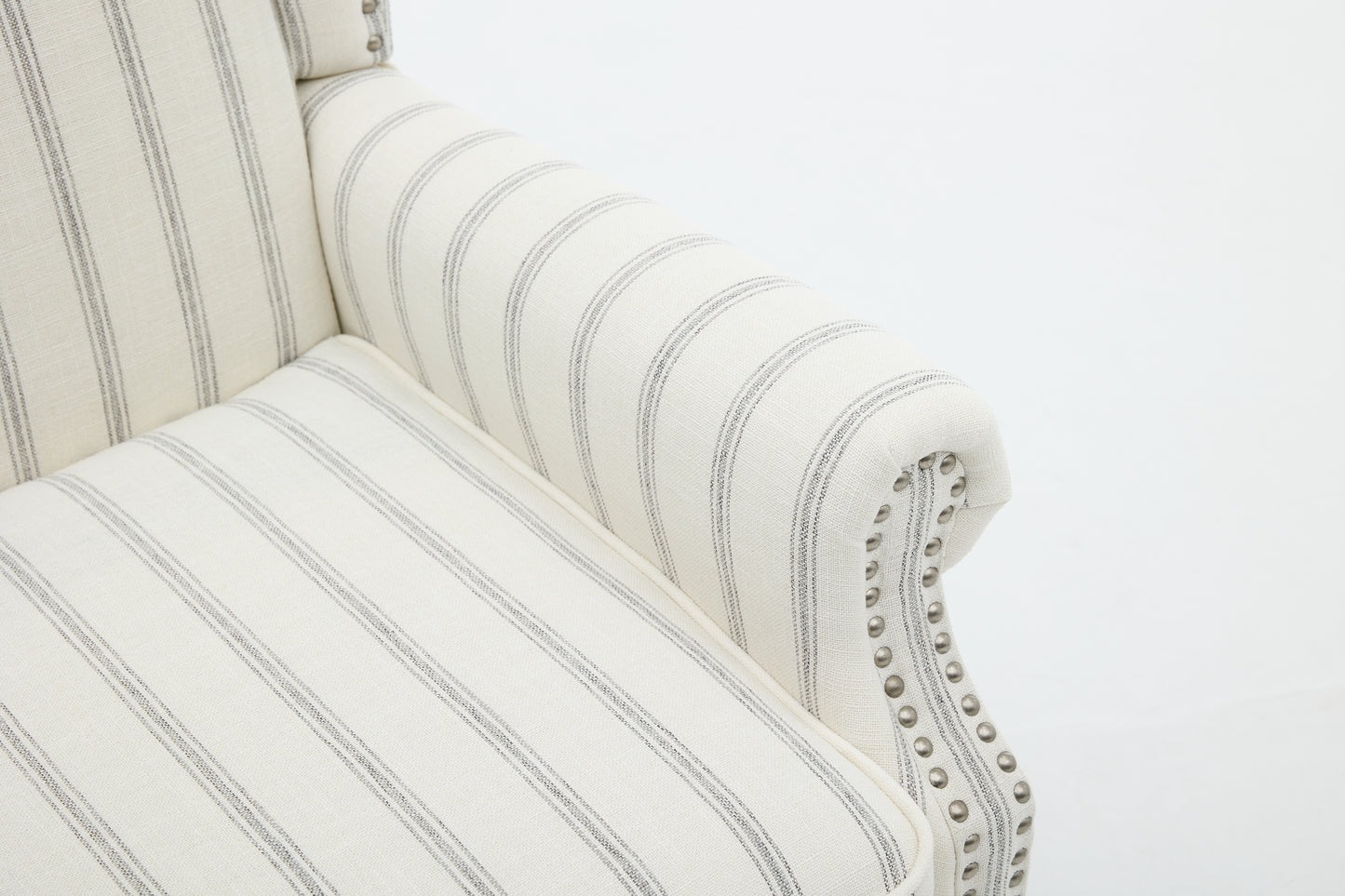 Modern Accent Chair with Retro Wood Legs, Comfy Upholstered Armchair, Floral Design Single Sofa Chair for Living Room Bedroom Office - Stripe image 7