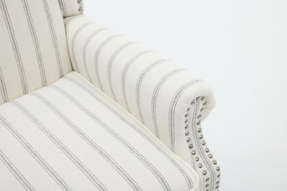Modern Accent Chair with Retro Wood Legs, Comfy Upholstered Armchair, Floral Design Single Sofa Chair for Living Room Bedroom Office - Stripe image 7