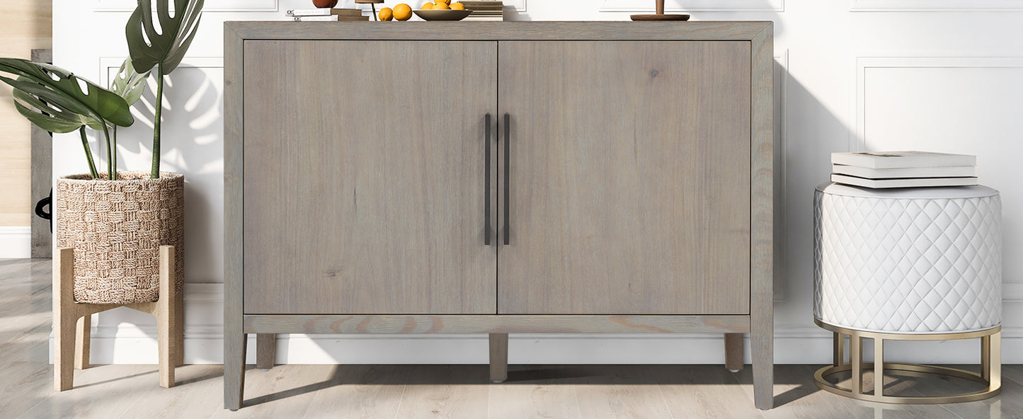 U_STYLE 47.25-Inch Farmhouse Sideboard with Pine Veneer and 2 Doors, Retro Buffet with Adjustable Feet, Minimalist Wooden Storage Cabinet with Metal Handles for Living Room, Kitchen image 3