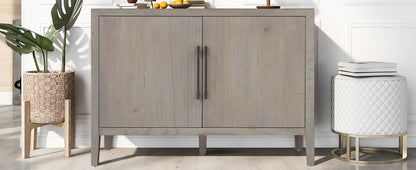 U_STYLE 47.25-Inch Farmhouse Sideboard with Pine Veneer and 2 Doors, Retro Buffet with Adjustable Feet, Minimalist Wooden Storage Cabinet with Metal Handles for Living Room, Kitchen image 3