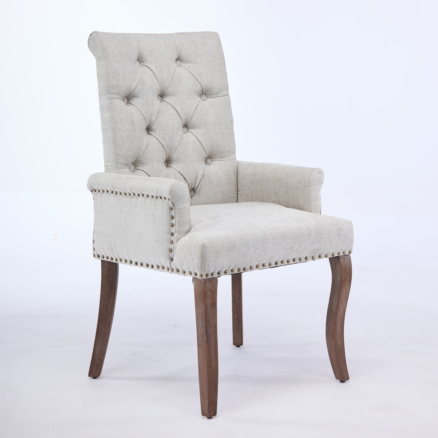 Upholstered Chenille Fabric Accent Dining Chair, Curved Solid Wood Legs, Elegant Tufted Club Dining Room Kitchen Room Arm Dining Chair, Single Pack,Beige,SW1895BG image 3