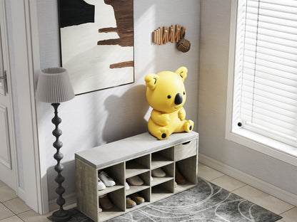 Storage Bench, Shoe Bench, Entryway Bench with Padded Cushion, Drawer and Open Compartments, Bench with Storage, 3 Tier Shoe Rack Bench image 12