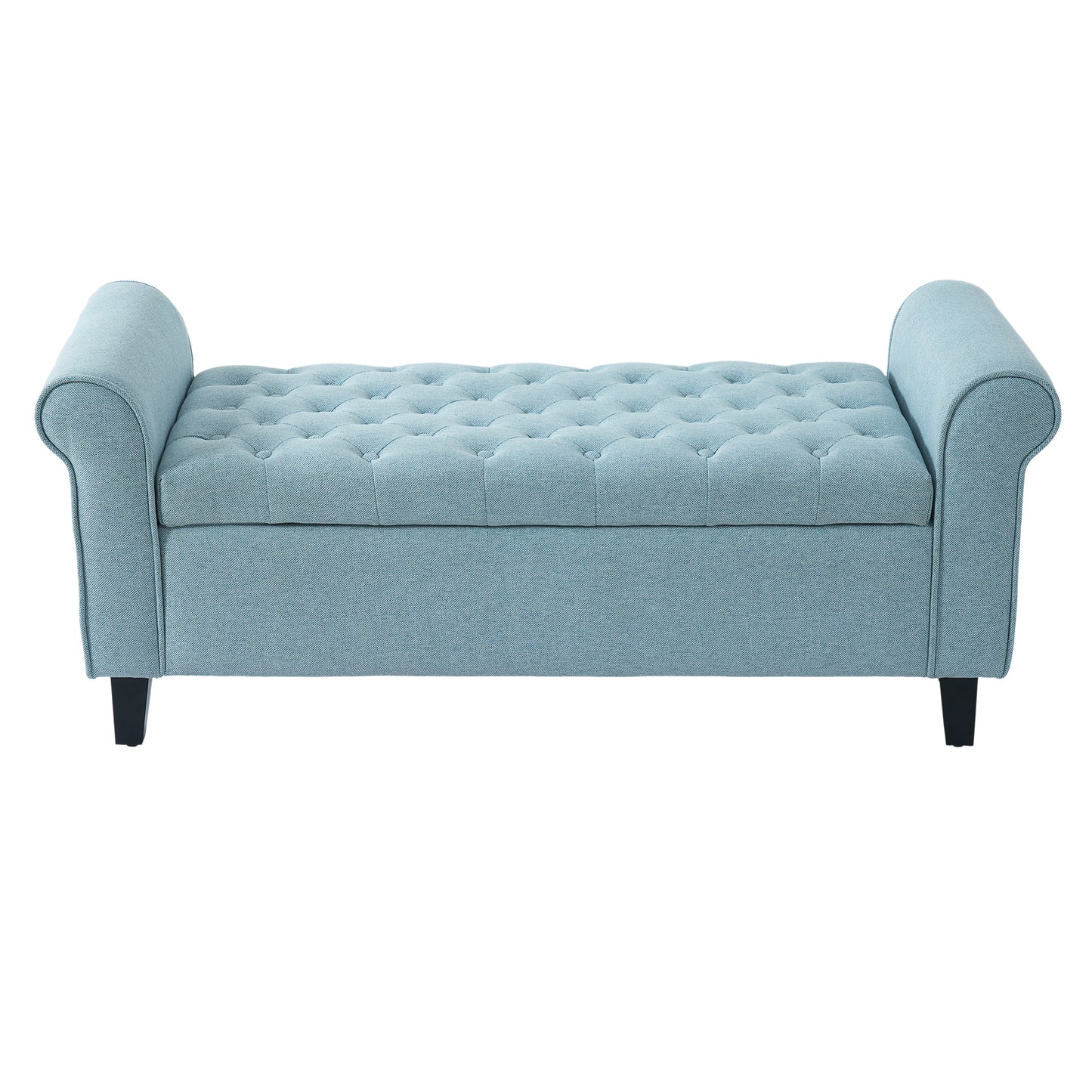 Light Blue Fabric Storage Bench with Rolled Arms, 38" Seat Width, Black Legs, Button Fabric Design, Living Room Bedroom Entryway Furniture image 5