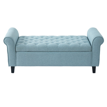 Light Blue Fabric Storage Bench with Rolled Arms, 38" Seat Width, Black Legs, Button Fabric Design, Living Room Bedroom Entryway Furniture image 5