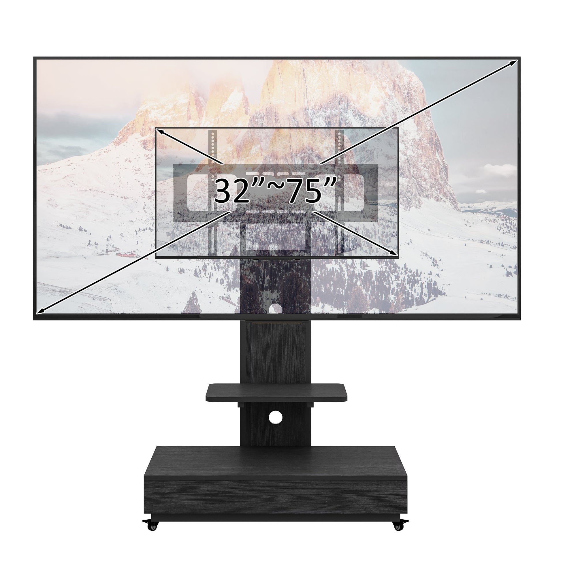 TV stand with push-pull drawer for Living Room, Bedroom,Offices,Mobile TV Cart for 32-75 inches,Floor Stand with Mount on Lockable Wheels,Black image 8