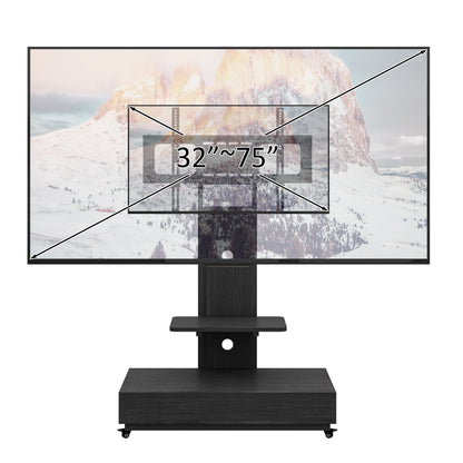 TV stand with push-pull drawer for Living Room, Bedroom,Offices,Mobile TV Cart for 32-75 inches,Floor Stand with Mount on Lockable Wheels,Black image 8