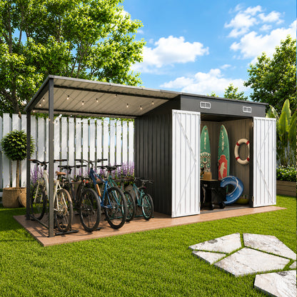12x4 FT Metal Lean-To Shed with Pergola, 6x4 FT Outdoor Storage Shed & Hardtop Gazebo Combo, 2-in-1 Garden Tool Shed with Open Side for Patio, Backyard, Deck image 1