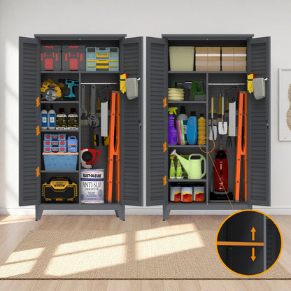 73'' Tall Metal Tool Storage Cabinet, with Ample Storage Space for Garage,Warehouse,Garden,Office, Living Room,Bathroom,Utility Room (Slate) image 7