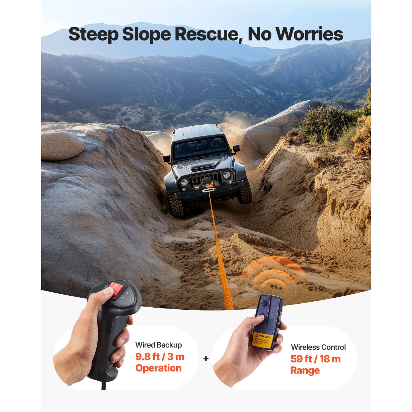 Electric Winch, 12000 lbs Load Capacity, 12V DC Truck Winch with Φ0.36 in x 75.5 ft Synthetic Rope, Wireless & Wired Remote Control, IP55 Waterproof for Towing Off-Road SUV Jeep Trailer Boat image 6