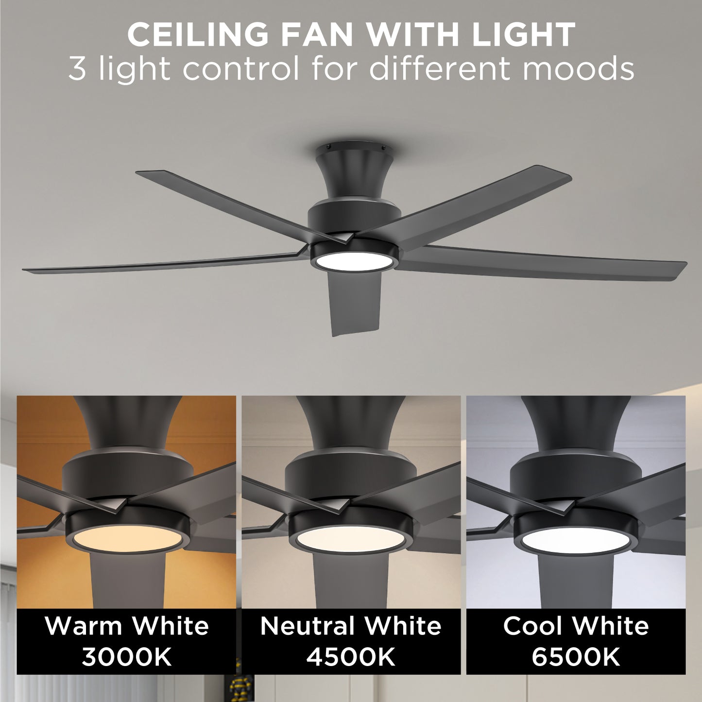 52 inch Ceiling Fans with Lights, Large Air Volume Ceiling Fans with Reversible Quiet DC Motor and Remote, 5X-W5 image 9