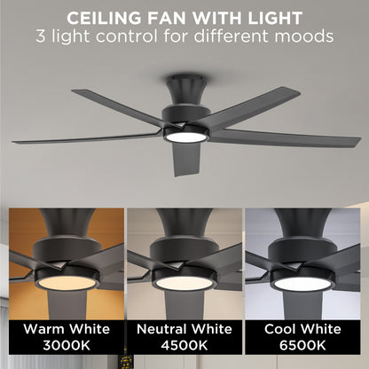 52 inch Ceiling Fans with Lights, Large Air Volume Ceiling Fans with Reversible Quiet DC Motor and Remote, 5X-W5 image 9