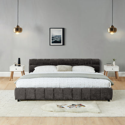 California King size Upholstered Bed,comfortable upholstered bed frame, Chenille fabric, with headboard and solid bed frame. With drawer for storage.-Dark Gray(90.5''*80.5''*31'') image 6