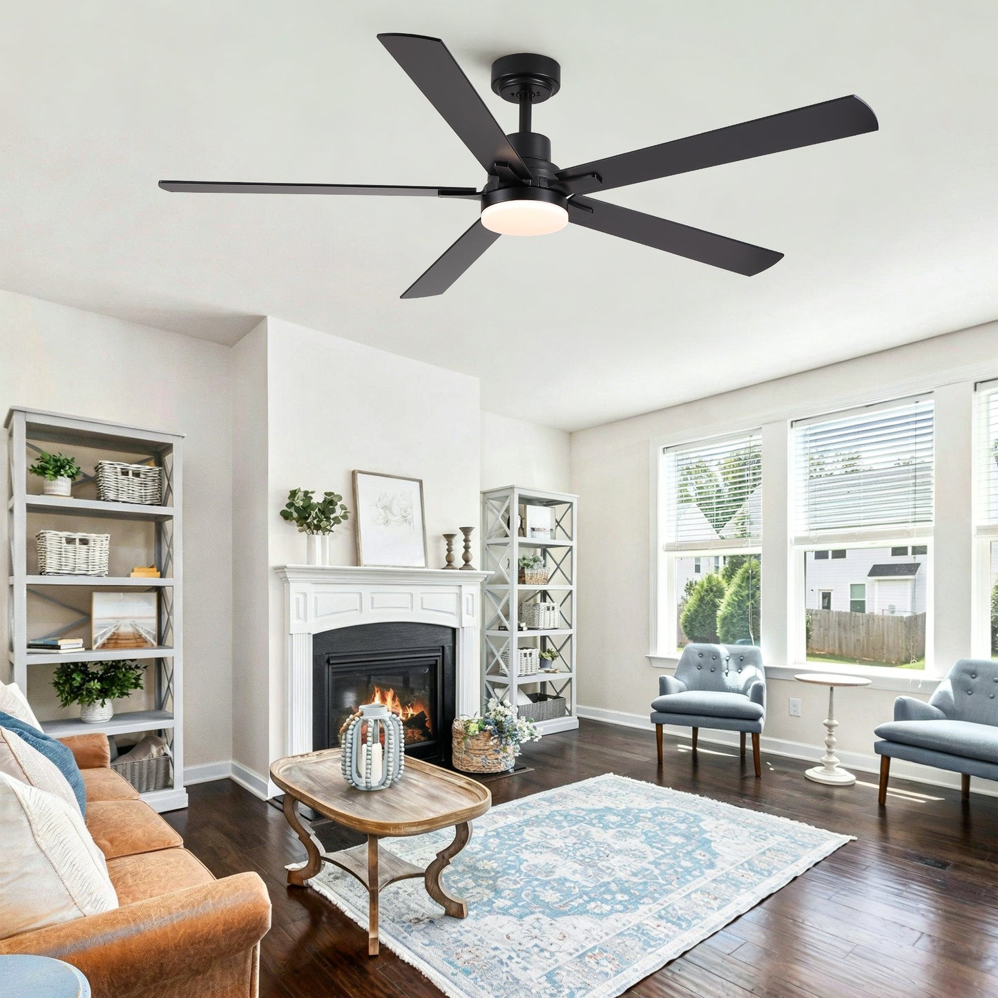 60" Ceiling Fan with Lights and Remote, Modern Farmhouse Ceiling Fan with Quiet DC Motor, 6 Speeds, Reversible Blades, Dimmable 3CCT LED Light, Indoor Outdoor Large Room Matte Black Ceiling Fan image 5